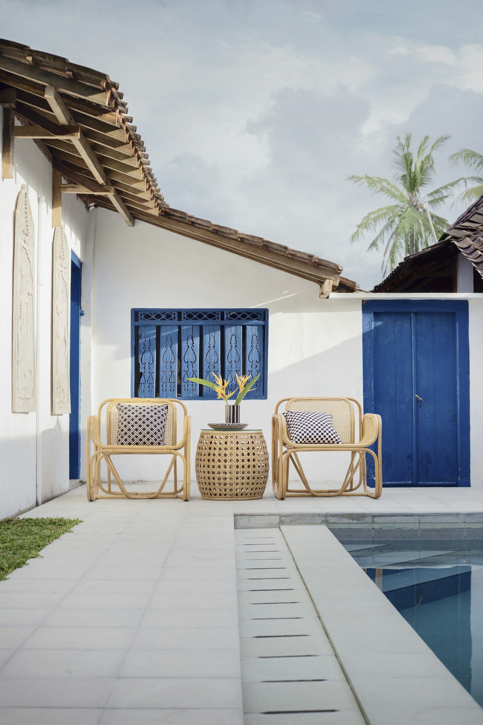 Mediterranean villa with blue shutters